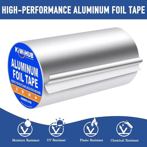 KIWIHUB Aluminum Foil Tape, 4.2 Mil (2 inch-82ft), Insulation Adhesive Metal High Temperature Heavy Duty HVAC Tape, Silver for Ductwork, Dryer Vent, HVAC in Saudi Arabia