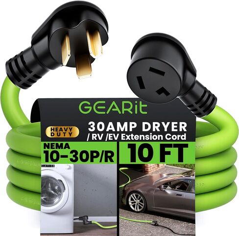 سلك تمديد مجفف GEARit 30 أمبير (25 قدم) NEMA 10-30P إلى 10-30R STW 10AWG/3 عالي التحمل، كابل شحن RV EV 125/250 فولت in Kuwait