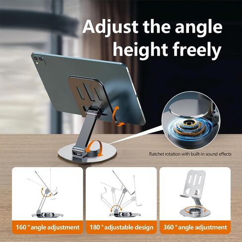 Metal Cell Phone Stand, Multi-Angel Adjustable Rotation, Non-Slip Metal Phone Stand for Desk(Grey) in Saudi Arabia