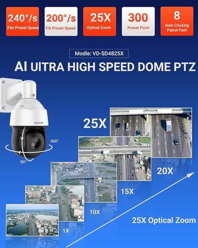 كاميرا VIKYLIN 8 ميجابكسل PTZ POE+Starlight IP تكبير بصري 25x، تتبع تلقائي 4K بمعدل 30 إطارًا في الثانية، قبة عالية السرعة للعدسة 5 مم - 125 مم (240 درجة/ثانية)، اكتشاف الوجه/الإنسان/المركبة، حماية محيطية، 328 قدمًا تحت الحمراء in Kuwait