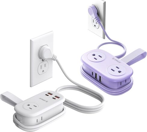 ORICO 4FT Purple Travel Power Strip with 4 AC Outlets, 2 USB-A Ports, and 1 USB-C Port, 45° Flat Plug Extension Cord with Non Surge Protector for Travel/Home/Dorm/Office-AP3 in Saudi Arabia