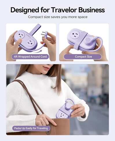 ORICO 4FT Purple Travel Power Strip with 4 AC Outlets, 2 USB-A Ports, and 1 USB-C Port, 45° Flat Plug Extension Cord with Non Surge Protector for Travel/Home/Dorm/Office-AP3 in Saudi Arabia