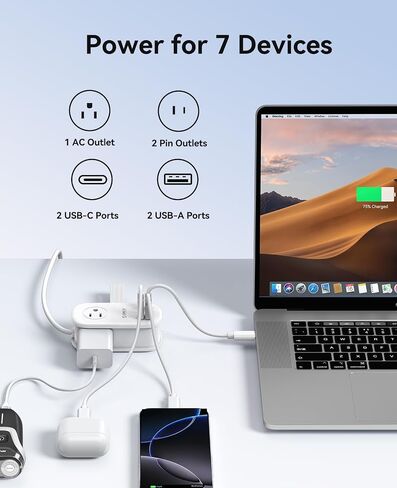 ORICO 4FT Purple Travel Power Strip with 4 AC Outlets, 2 USB-A Ports, and 1 USB-C Port, 45° Flat Plug Extension Cord with Non Surge Protector for Travel/Home/Dorm/Office-AP3 in Saudi Arabia