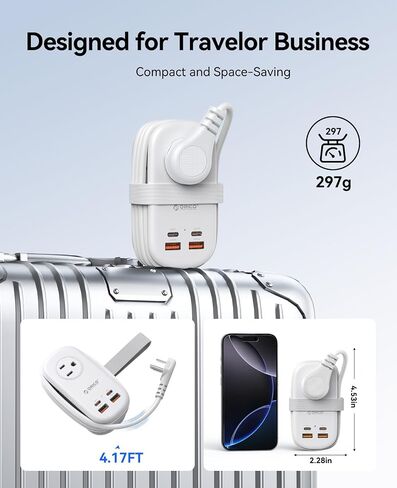 ORICO 4FT Purple Travel Power Strip with 4 AC Outlets, 2 USB-A Ports, and 1 USB-C Port, 45° Flat Plug Extension Cord with Non Surge Protector for Travel/Home/Dorm/Office-AP3 in Saudi Arabia