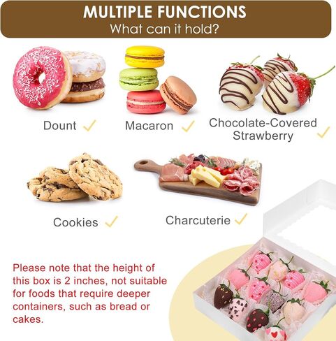 صناديق مخبز موريتو مقاس 8 × 8 × 2.5 بوصة، 50 قطعة من صناديق البسكويت البيضاء وصناديق المعجنات مع نافذة للكعك والفراولة والمعجنات in Kuwait