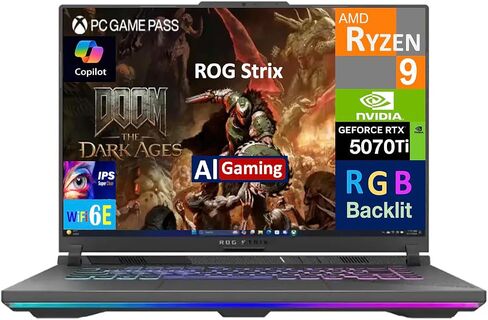 كمبيوتر محمول للألعاب ASUS ROG Strix AI بشاشة 16.0 بوصة 165 هرتز IPS WUXGA (AMD Ryzen 9 8940HX، GeForce RTX 5070 Ti 12GB، 16GB DDR5، Win 11 Home) مع MS 365 Personal، موسع منفذ USB DKZ in Saudi Arabia