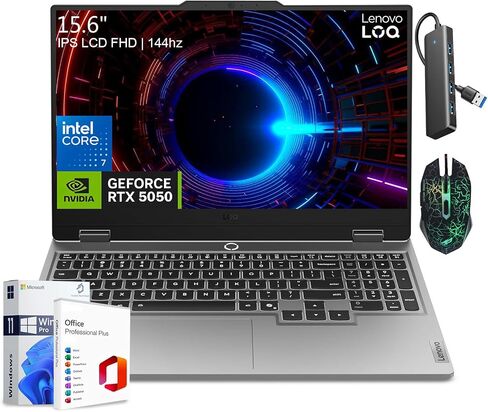 كمبيوتر محمول للألعاب Lenovo LOQ، مقاس 15.6 بوصة FHD IPS 144 هرتز، Intel 14-Core i7-13650HX، GeForce RTX 5050، ذاكرة الوصول العشوائي DDR5 سعة 24 جيجابايت، 2 تيرابايت SSD، Windows 11 Pro، 2021 Lifetime MS Luna Gray in Kuwait