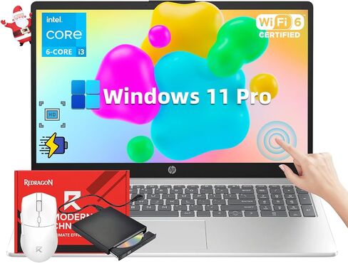 كمبيوتر محمول HP بشاشة لمس FHD مقاس 15.6 بوصة - Intel 8-Core i3-N305 (يصل إلى 3.8 جيجا هرتز) وذاكرة الوصول العشوائي DDR4 سعة 16 جيجابايت وسعة 512 جيجابايت SSD، كمبيوتر محمول مع كاميرا ويب خاصة عالية الدقة وشحن سريع Copilot AI WiFi 6 Win11، مع ملحق Redrago in Kuwait