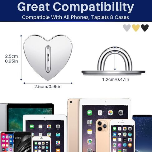 2Pcs Metal Self Adhesive Finger Ring Grip Heart Shaped Phone Case Charm Holder Hook Silver Buckle Clasp DIY Accessories in Saudi Arabia