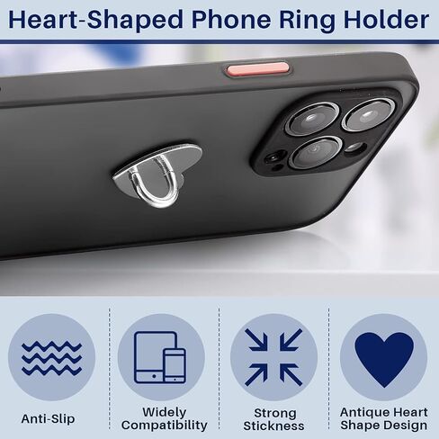2Pcs Metal Self Adhesive Finger Ring Grip Heart Shaped Phone Case Charm Holder Hook Silver Buckle Clasp DIY Accessories in Saudi Arabia