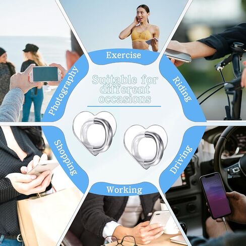 2Pcs Metal Self Adhesive Finger Ring Grip Heart Shaped Phone Case Charm Holder Hook Silver Buckle Clasp DIY Accessories in Saudi Arabia