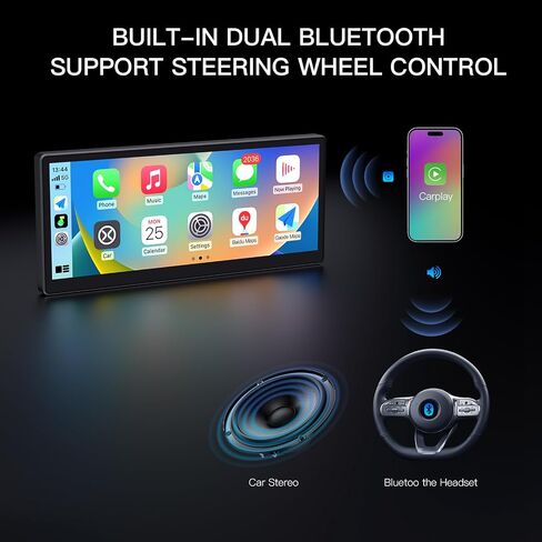 Wireless Carplay Screen for Car, 10.3'' Portable CarPlay & Android Auto Touchscreen, with 60Fps,1600 * 720 Ultra High Resolution, Support Steering Wheel Control in Saudi Arabia