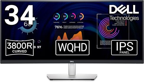 شاشة Dell 34 بوصة منحنية USB-C Hub P3424WE - 86.5 سم (34)، W128484751 (P3424WE - 86.5 سم (34)) in Kuwait