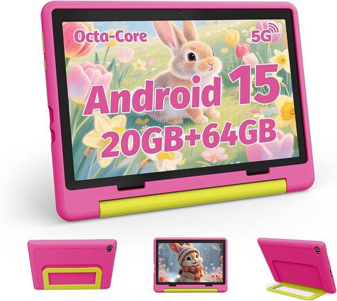10 inch Kids Tablet with Case, Android 15 Tablet for Kids Ages 3-12 Years, 20GB+64GB(1TB TF Expand), Octa-Core Processor, Parental Controls, WiFi 6, BT5.3,Preloaded Edu Apps (Pink) in Kuwait
