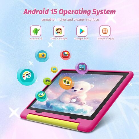 10 inch Kids Tablet with Case, Android 15 Tablet for Kids Ages 3-12 Years, 20GB+64GB(1TB TF Expand), Octa-Core Processor, Parental Controls, WiFi 6, BT5.3,Preloaded Edu Apps (Pink) in Kuwait