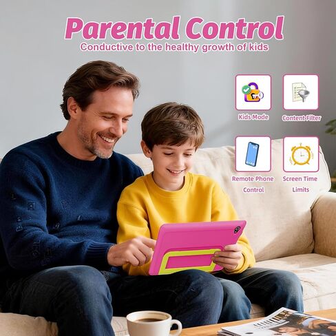 10 inch Kids Tablet with Case, Android 15 Tablet for Kids Ages 3-12 Years, 20GB+64GB(1TB TF Expand), Octa-Core Processor, Parental Controls, WiFi 6, BT5.3,Preloaded Edu Apps (Pink) in Kuwait