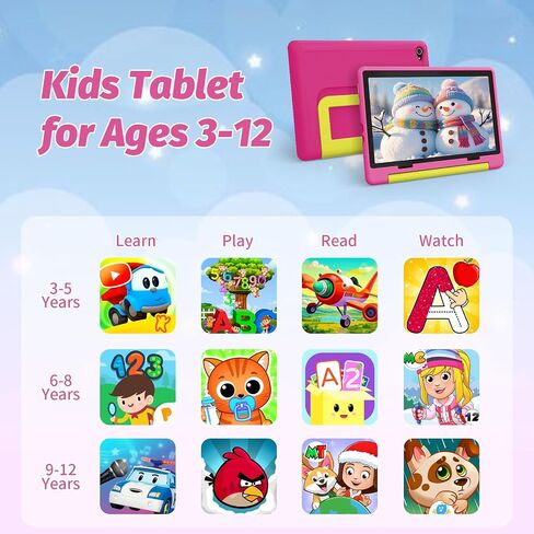 10 inch Kids Tablet with Case, Android 15 Tablet for Kids Ages 3-12 Years, 20GB+64GB(1TB TF Expand), Octa-Core Processor, Parental Controls, WiFi 6, BT5.3,Preloaded Edu Apps (Pink) in Kuwait