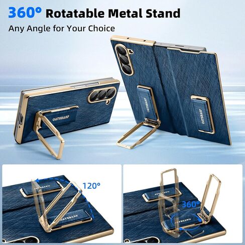 Dual Grip for Samsung Galaxy Z Fold 7 Leather Case with Hand Strap,360° Rotatable Stand,Full Body Screen Protector Flip Cases,Hinge Protection Anti-Scratch Shockproof Phone Cover,Blue Shadow in Kuwait
