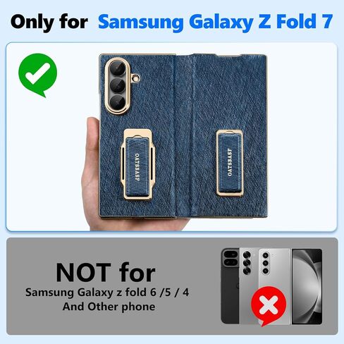 Dual Grip for Samsung Galaxy Z Fold 7 Leather Case with Hand Strap,360° Rotatable Stand,Full Body Screen Protector Flip Cases,Hinge Protection Anti-Scratch Shockproof Phone Cover,Blue Shadow in Kuwait