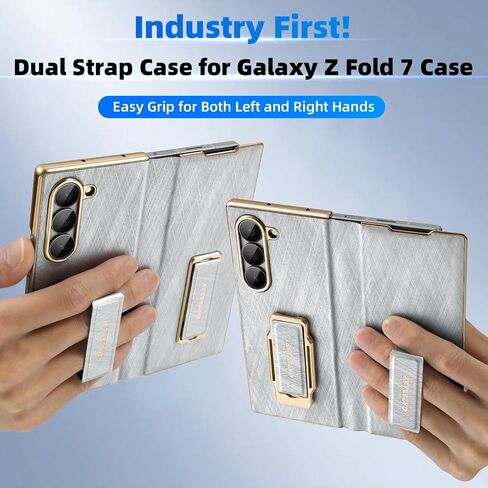 Dual Grip for Samsung Galaxy Z Fold 7 Leather Case with Hand Strap,360° Rotatable Stand,Full Body Screen Protector Flip Cases,Hinge Protection Anti-Scratch Shockproof Phone Cover,Blue Shadow in Saudi Arabia