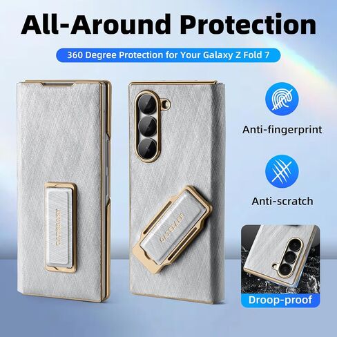Dual Grip for Samsung Galaxy Z Fold 7 Leather Case with Hand Strap,360° Rotatable Stand,Full Body Screen Protector Flip Cases,Hinge Protection Anti-Scratch Shockproof Phone Cover,Blue Shadow in Saudi Arabia
