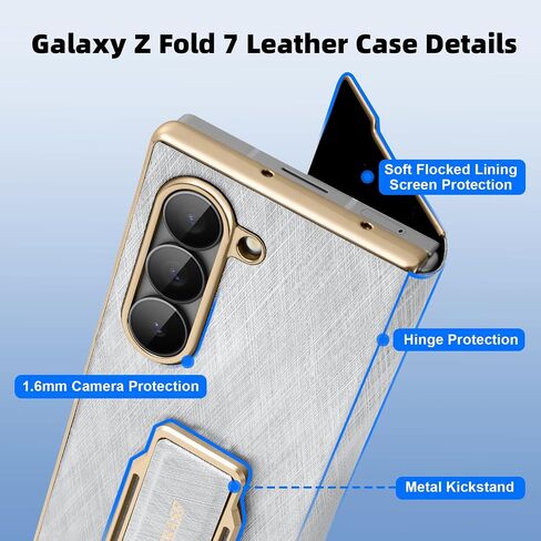 Dual Grip for Samsung Galaxy Z Fold 7 Leather Case with Hand Strap,360° Rotatable Stand,Full Body Screen Protector Flip Cases,Hinge Protection Anti-Scratch Shockproof Phone Cover,Blue Shadow in Saudi Arabia