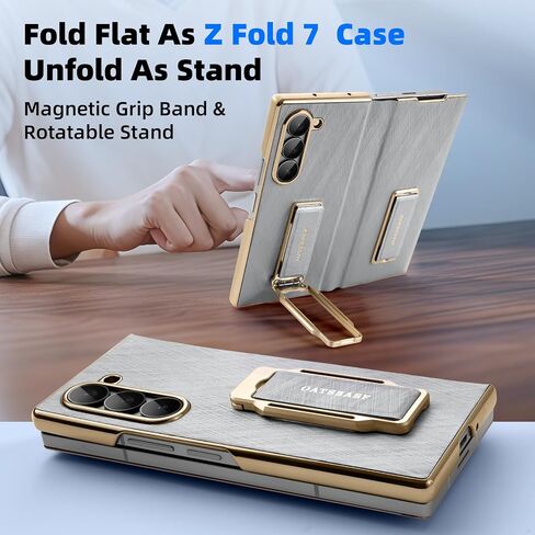 Dual Grip for Samsung Galaxy Z Fold 7 Leather Case with Hand Strap,360° Rotatable Stand,Full Body Screen Protector Flip Cases,Hinge Protection Anti-Scratch Shockproof Phone Cover,Blue Shadow in Saudi Arabia