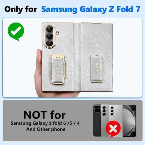 Dual Grip for Samsung Galaxy Z Fold 7 Leather Case with Hand Strap,360° Rotatable Stand,Full Body Screen Protector Flip Cases,Hinge Protection Anti-Scratch Shockproof Phone Cover,Blue Shadow in Saudi Arabia