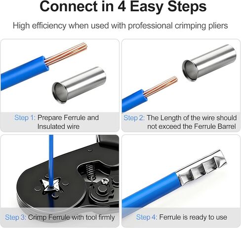 Baomain AWG 8 / 10mm² Long: 15mm (.591") Wire Copper Crimp Connector Non Insulated Ferrule Pin Cord End Terminal EN10-15mm Pack of 100 in Saudi Arabia