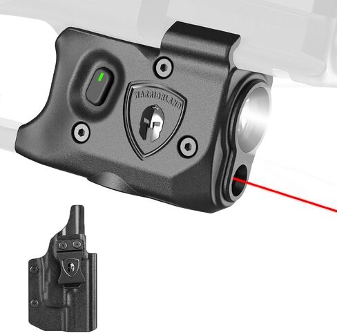 WARRIORLAND مسدس ضوء ليزر وحافظة تناسب Glock 17/19 Gen 3-5 & 22/23/31/32 Gen 3-4 & 19X/44/45، ضوء تكتيكي مضغوط 150 لومن مع LED أحمر ليزر أبيض وحافظة IWB in Kuwait