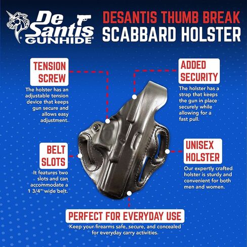 DeSantis Thumb Break Scabbard - OWB Gun Holster for Men and Women, Leather Belt Slide Holster for Pistols, Exact Molding, Secure and Concealable Carry in Kuwait
