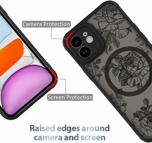 حافظة AIGOMARA لهاتف iPhone 13 [متوافقة مع MagSafe] تصميم بنمط زهور سوداء للنساء والفتيات وممتص للصدمات ناعم من مادة TPU وغطاء خلفي صلب من البولي كربونات مضاد للسقوط ومضاد للصدمات وغطاء مغناطيسي نحيف in Kuwait
