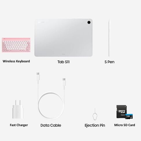 Samsung Galaxy Tab S11 11" Tablet 256GB (2025) Silver + 128GB microSD Card + 25W Super Fast Charger + Mytrix Bluetooth Keyboard – Wi-Fi Android Tablet, Large Display, Work & Study Bundle in Kuwait