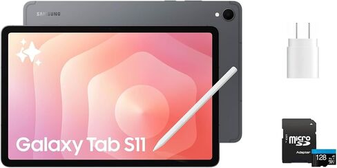 Samsung Galaxy Tab S11 11" Tablet 256GB (2025) Silver + 128GB microSD Card + 25W Super Fast Charger + Mytrix Bluetooth Keyboard – Wi-Fi Android Tablet, Large Display, Work & Study Bundle in Kuwait