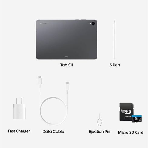 Samsung Galaxy Tab S11 11" Tablet 256GB (2025) Silver + 128GB microSD Card + 25W Super Fast Charger + Mytrix Bluetooth Keyboard – Wi-Fi Android Tablet, Large Display, Work & Study Bundle in Kuwait