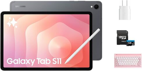 Samsung Galaxy Tab S11 11" Tablet 256GB (2025) Silver + 128GB microSD Card + 25W Super Fast Charger + Mytrix Bluetooth Keyboard – Wi-Fi Android Tablet, Large Display, Work & Study Bundle in Kuwait