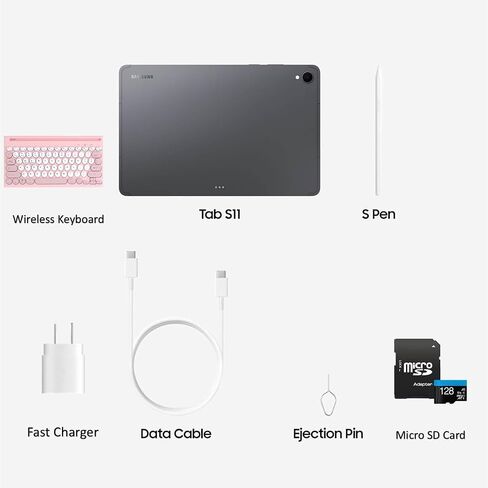 Samsung Galaxy Tab S11 11" Tablet 256GB (2025) Silver + 128GB microSD Card + 25W Super Fast Charger + Mytrix Bluetooth Keyboard – Wi-Fi Android Tablet, Large Display, Work & Study Bundle in Kuwait
