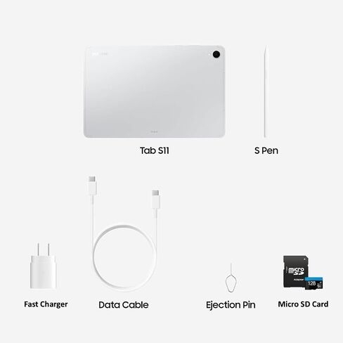 Samsung Galaxy Tab S11 11" Tablet 256GB (2025) Silver + 128GB microSD Card + 25W Super Fast Charger + Mytrix Bluetooth Keyboard – Wi-Fi Android Tablet, Large Display, Work & Study Bundle in Kuwait