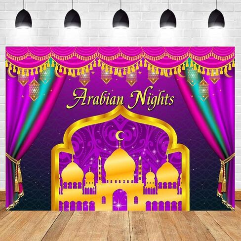 Arabian Nights Backdrop for Indian Festival Wedding Party Decorations, Purple Moroccan Moon Stars Castle Background for Photography, India Bollywood Luxurious Nights Decor Banner 10x8ft in Kuwait