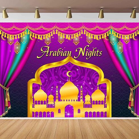 Arabian Nights Backdrop for Indian Festival Wedding Party Decorations, Purple Moroccan Moon Stars Castle Background for Photography, India Bollywood Luxurious Nights Decor Banner 10x8ft in Kuwait