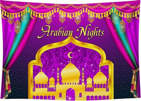 Arabian Nights Backdrop for Indian Festival Wedding Party Decorations, Purple Moroccan Moon Stars Castle Background for Photography, India Bollywood Luxurious Nights Decor Banner 10x8ft in Kuwait