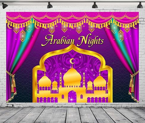 Arabian Nights Backdrop for Indian Festival Wedding Party Decorations, Purple Moroccan Moon Stars Castle Background for Photography, India Bollywood Luxurious Nights Decor Banner 10x8ft in Kuwait