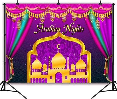Arabian Nights Backdrop for Indian Festival Wedding Party Decorations, Purple Moroccan Moon Stars Castle Background for Photography, India Bollywood Luxurious Nights Decor Banner 10x8ft in Kuwait