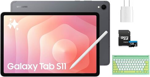 Samsung Galaxy Tab S11 11" Tablet 256GB (2025) Silver + 128GB microSD Card + 25W Super Fast Charger + Mytrix Bluetooth Keyboard – Wi-Fi Android Tablet, Large Display, Work & Study Bundle in Kuwait