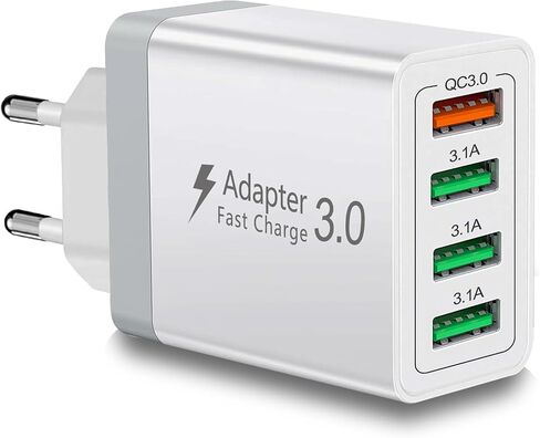 شاحن USB أوروبي، شحن سريع 3.0 40 وات شاحن USB كتلة الاتحاد الأوروبي التوصيل 4 منافذ محول قابس السفر الأوروبي لـ iPhone 17 16 15 14 13 12 11 Plus Pro Max X 8، Galaxy، LG، Pixel، Android in Kuwait