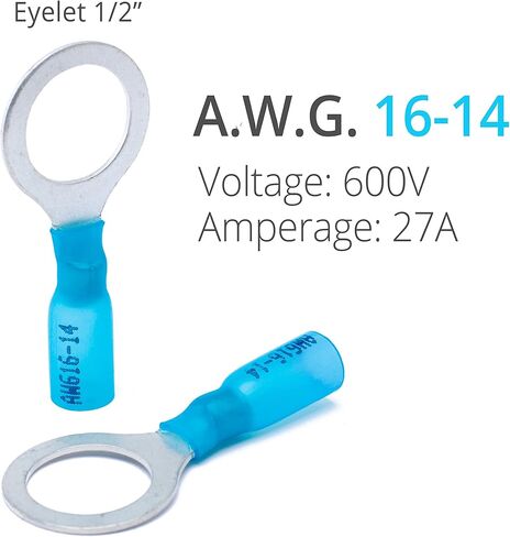 Wirefy 130 PCS Heat Shrink Ring Terminals #8 - a Resistant Ring Connectors - Eyelet Wire Connectors - Blue 16-14 AWG in Saudi Arabia