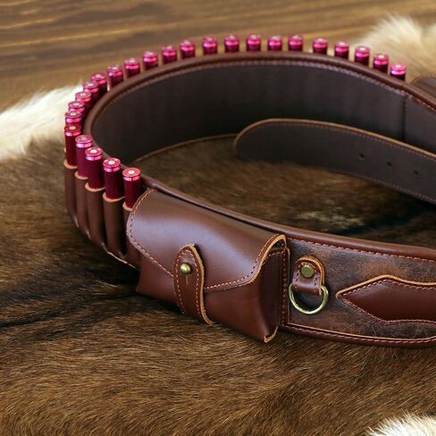 TOURBON PU Leather 410 Shell Holder with 2 Ammo Carrier Pouch, Hunting Shooting Rifle Bandolier Cartridge Belt for 308, 30-30, 30-06, 270, 300 in Saudi Arabia