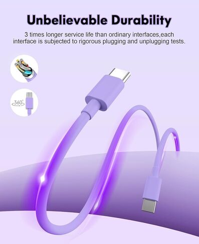 كابل USB C 60 وات 6FT USB من النوع C كابل شحن سريع لهاتف iPhone 16/16 Plus/16 Pro Max/15/15 Plus/15 Pro Max، MacBook Pro، iPad Pro Air، Samsung S24/S24 Ultra/S23 (أرجواني) in Saudi Arabia