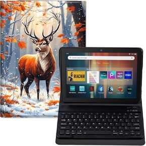 حافظة لوحة المفاتيح لجهاز Fire HD 10/10 Plus Tablet (الجيل الثالث عشر/الحادي عشر، إصدار 2023/2021، 10.1 بوصة) - غطاء حامل من جلد البولي يوريثان، لوحة مفاتيح بلوتوث قابلة للفصل، تصميم واقٍ بطبعة جلد الفهد in Kuwait