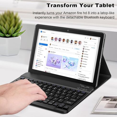 حافظة لوحة المفاتيح لجهاز Fire HD 10/10 Plus Tablet (الجيل الثالث عشر/الحادي عشر، إصدار 2023/2021، 10.1 بوصة) - غطاء حامل من جلد البولي يوريثان، لوحة مفاتيح بلوتوث قابلة للفصل، تصميم واقٍ بطبعة جلد الفهد in Kuwait